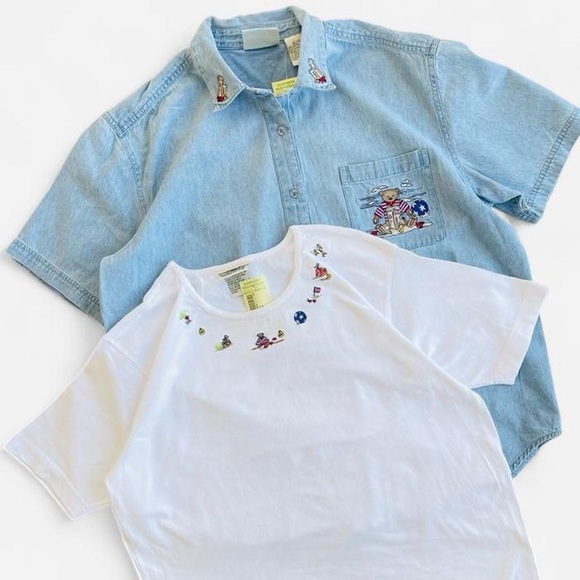 Northern Reflections Tops - Northern Reflections 2 Pc Set Embroidered Beach Teddy Bear Shirts XL 90s NWT